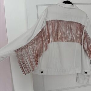 Daniel Diamond White bedazzled Fringe Jacket with Pink Accents